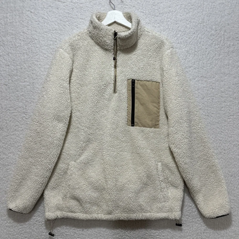 Pacsun Fleece 1/4 Zip Ivory White‎ Pullover Jacket Size Medium